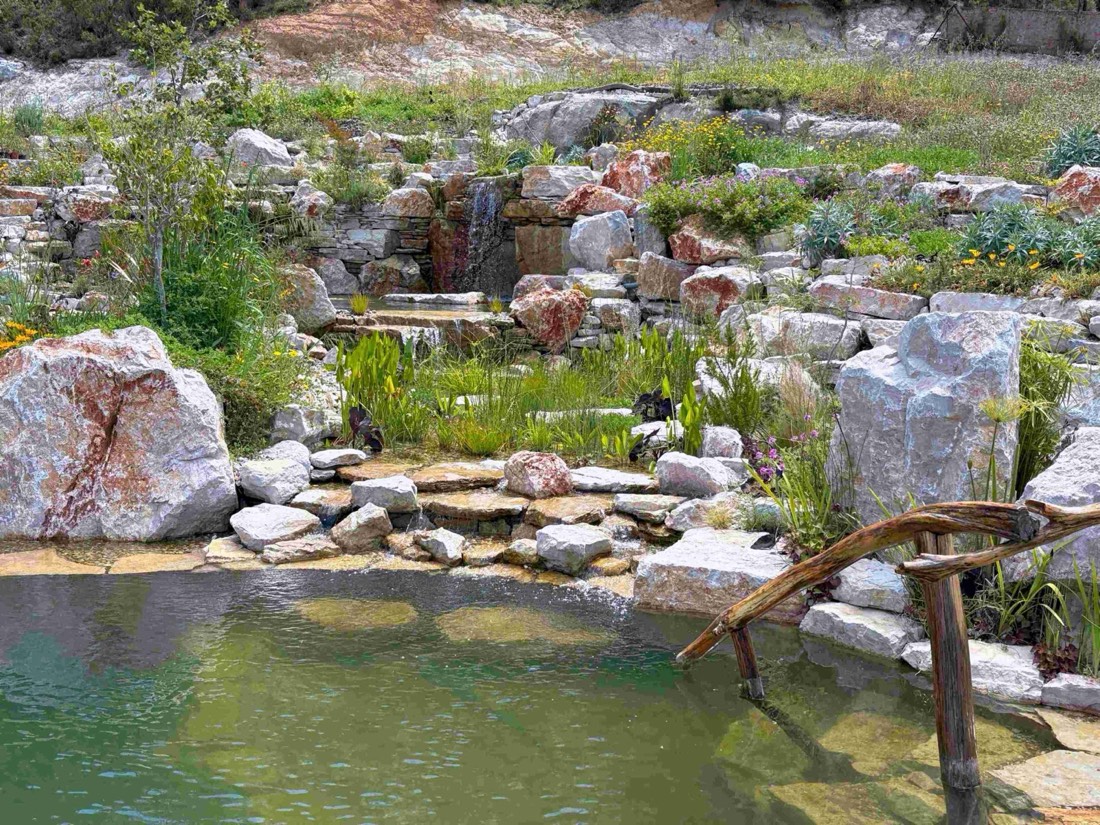 One of two tuned waterfalls at Lisbon Natural Pool Oasis